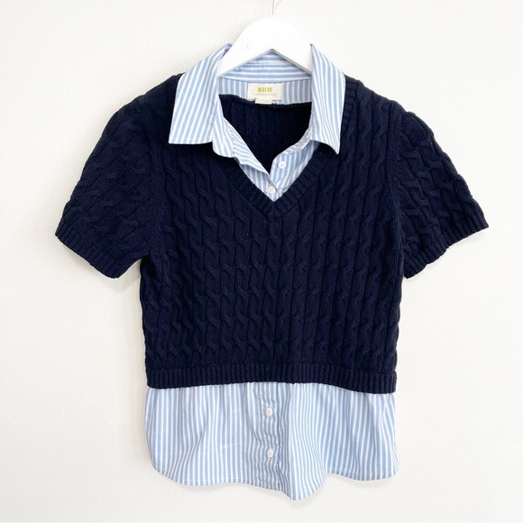 BOGO! Anthropologie Maeve Cable Knit Twofer Sweater Layered Look Medium - Picture 4 of 10